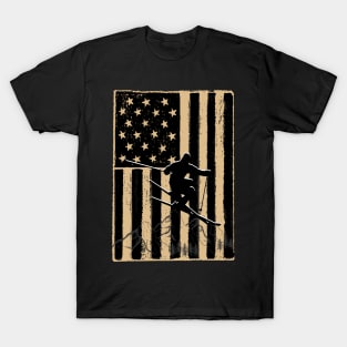 Vintage Skiing Us Flag T-Shirt